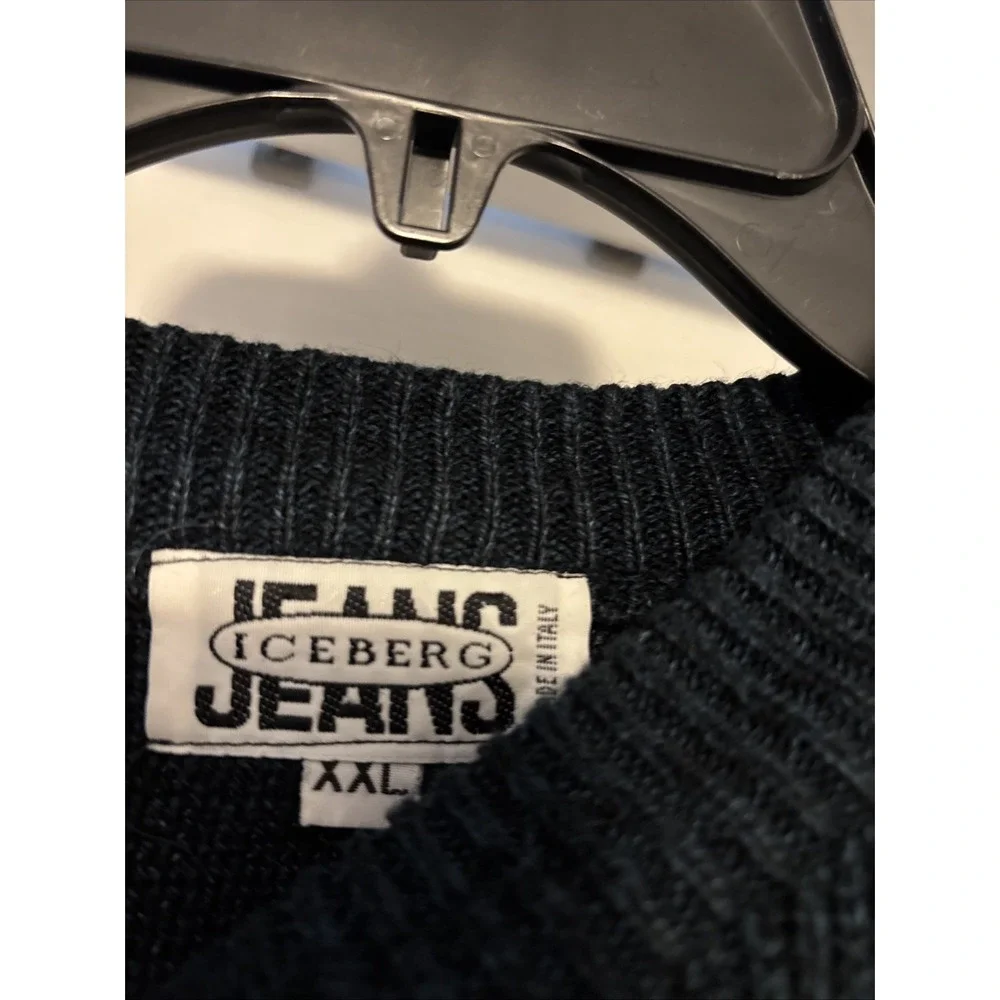 Vintage Iceberg Jeans Oversized Logo Blue/Gray Sweater XXL Made in Italy - Picture 3 of 6